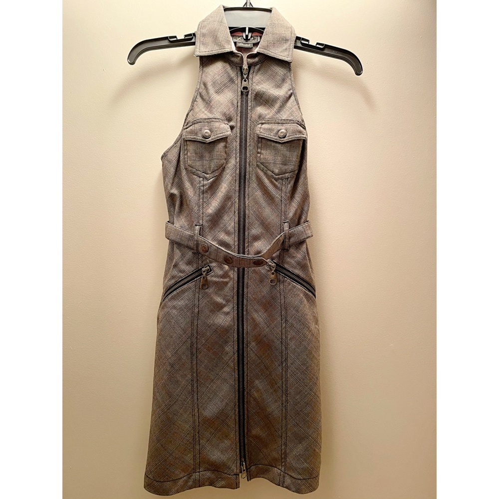 GUESS Grey and Pink Tartan Zip Up Dress